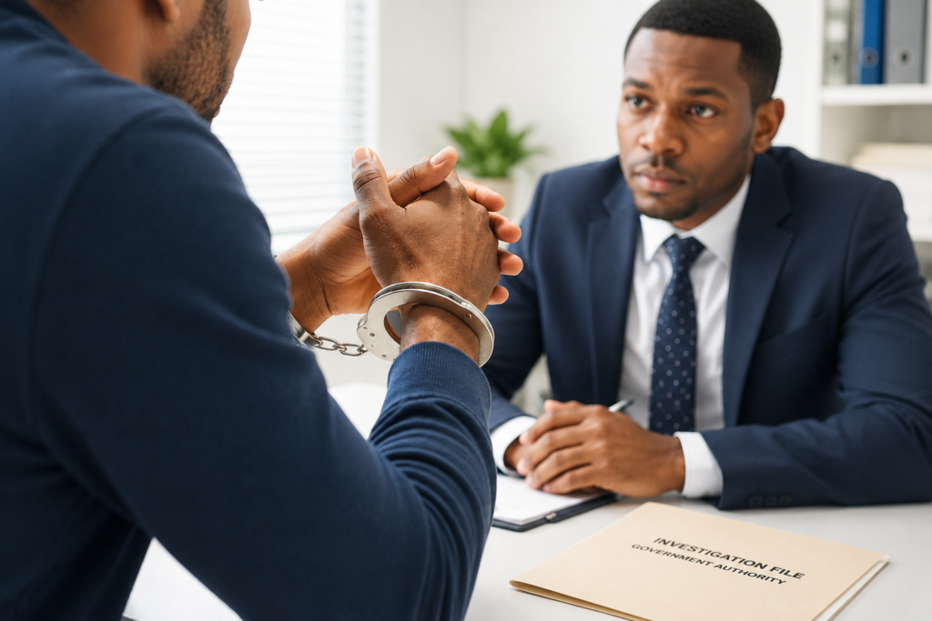 Lawyer, Listening to White-Collar Crime Client.