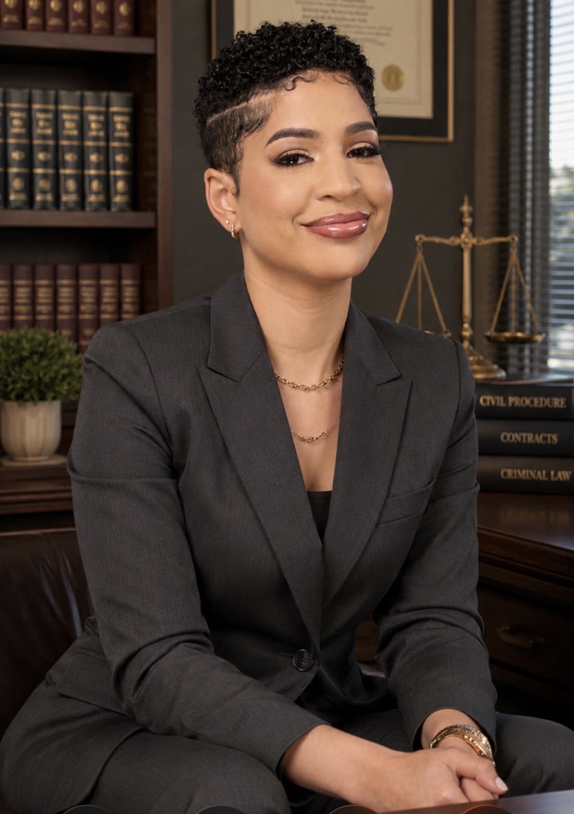 Serreen Meki Sitting in Law Office